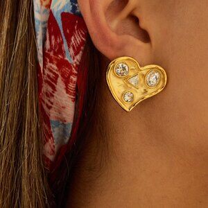Gold Heart Earrings Stud - 18K Gold Plated Stainless Steel Heart Stud Earrings